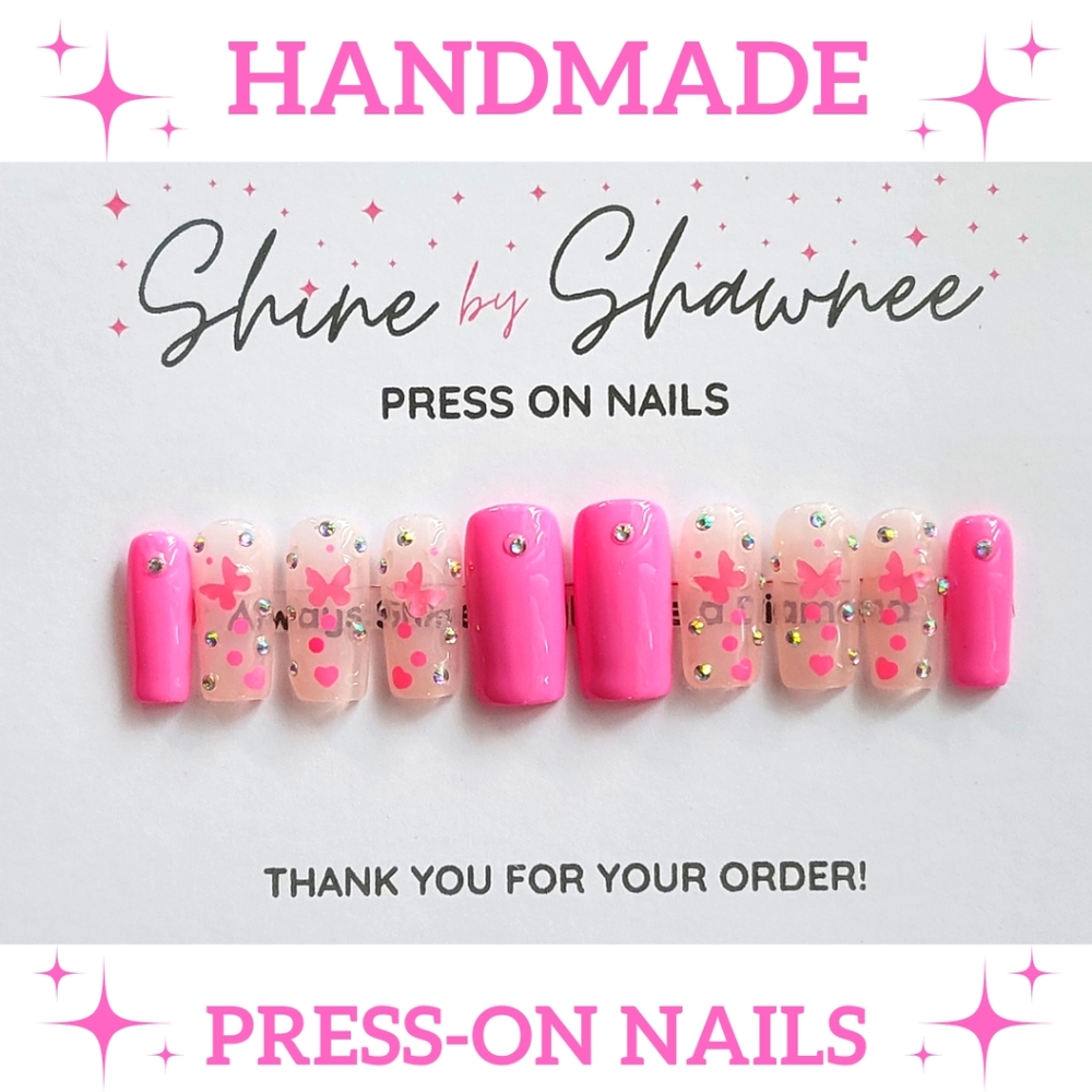 Handmade Luxury Press-On Nails | Sturdy & Reusable | BUTTERFLIES & BLING